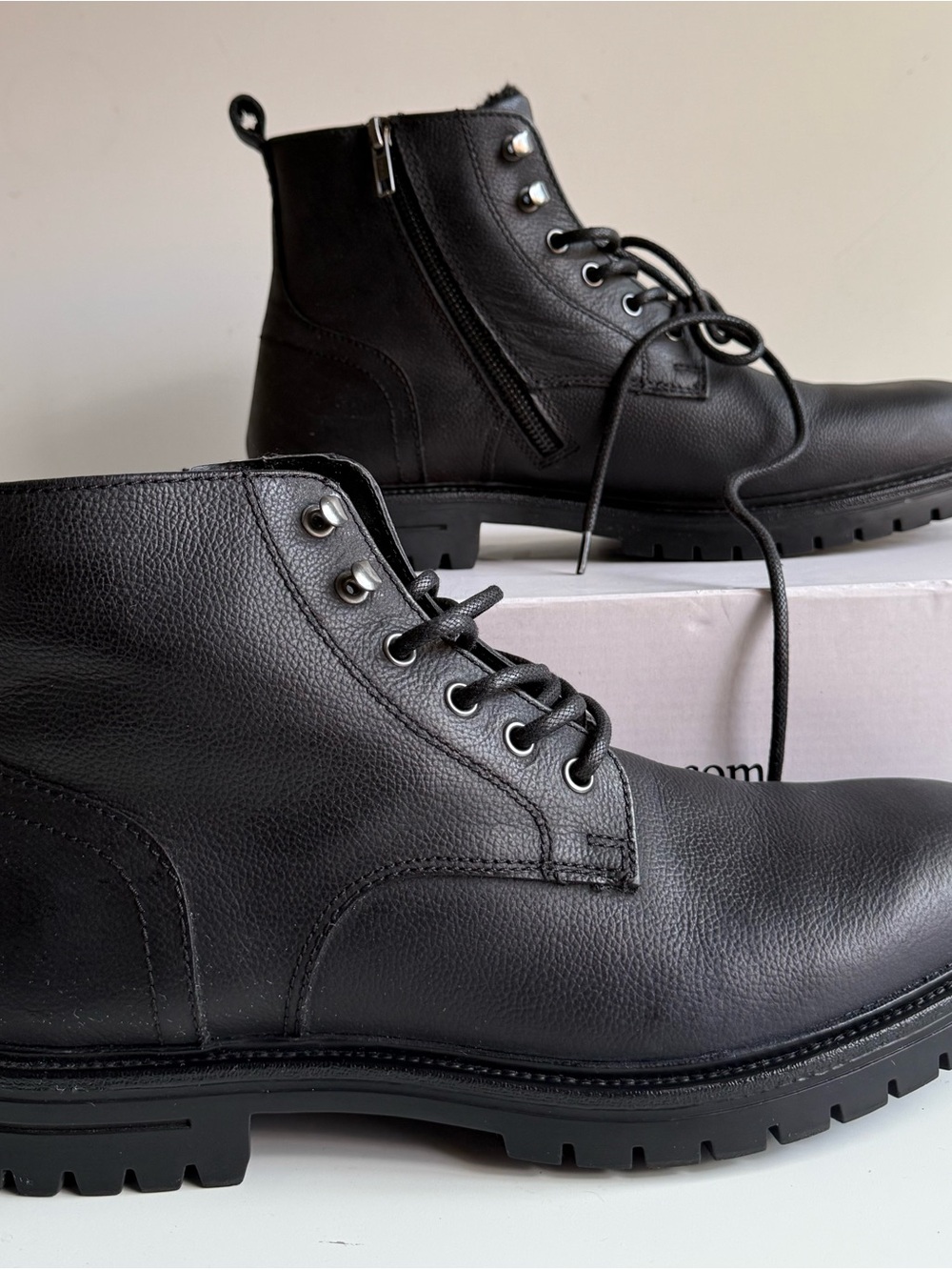 Aldo Black Leather Lace-Up Ankle Boots